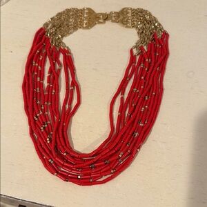 Elegant Red and Gold Multi-Strand Necklace